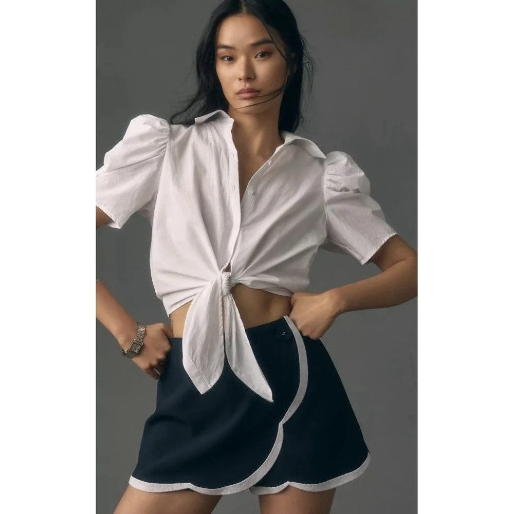 Anthropologie Maeve Scallop Skort US Size 10 Black New - Picture 3 of 12